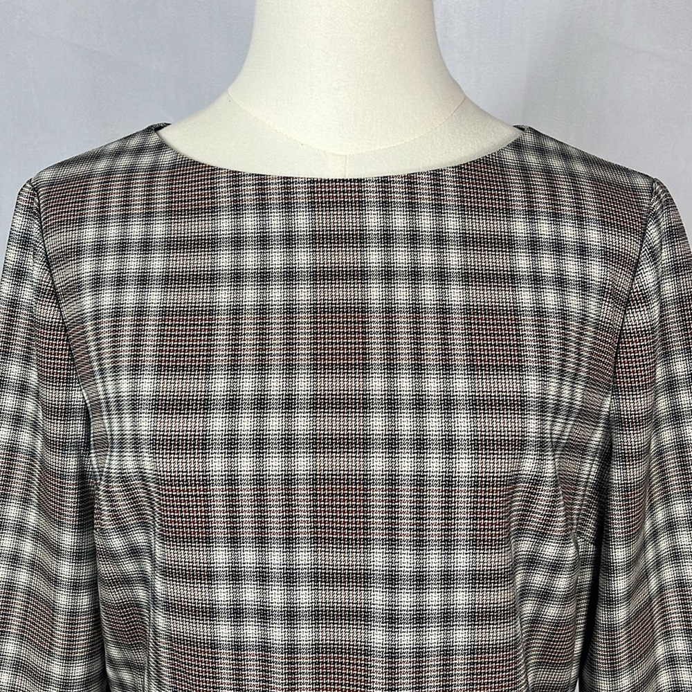 Theory Kamillina Multi Optical Plaid Wool Blend Dress. - Picture 7 of 12